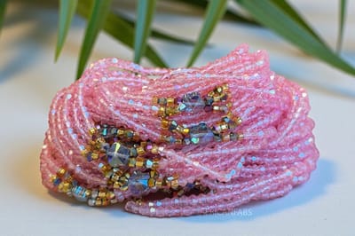 AfricanFabs® Waist Beads / Afrikaanse Heupketting - Mami - Roze (Traditioneel niet-elastisch koord) - 3 in 1 Buikketting - Taille ketting