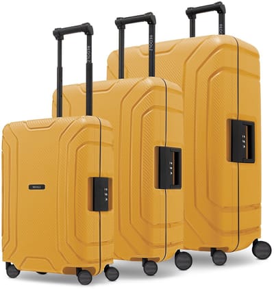 Redolz Essentials 15 4-wiel kofferset 3-delig met driepuntsluiting - Harde bagage - TSA slot - dark yellow