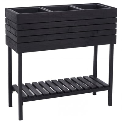 Verhoogd plantenbed MCW-P84, plantenbak, bloemenbak, plantenpot, opbergrek voor buiten, acaciahout, MVG 79x80x31 cm ~ zwart