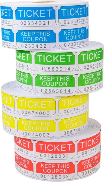 Loterijtickets Set - Dubbele Tickets - Verlotingen Organiseren - Perforatie voor Scheiding - 4000 Stuks - Diverse Kleuren