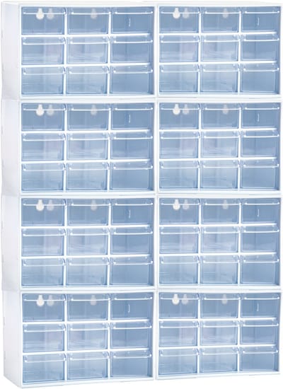 PlasticForte Sorteerbakjes spijkers/schroeven - 72x lades - 18.5 x 10 x 12 cm - opbergkastjes - ophangbaar - wit/transparant
