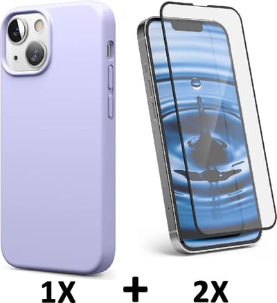 HB Hoesje Geschikt voor Apple iPhone 13 Paars / 2X Volledige Glazen Screenprotector - Siliconen Back Cover