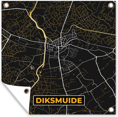 Tuin poster Stadskaart - Black en gold - Diksmuide - Plattegrond - Kaart - 200x200 cm - Tuindoek