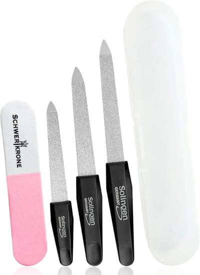 Nagelvijlset 4-delig met Solingen Saffier Vijlen, Polijstvijl en Beschermetui - Ideale Manicure en Pedicure Set