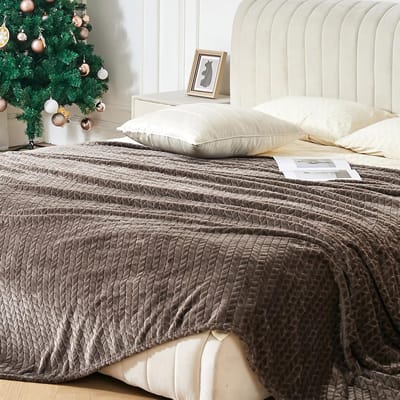 Zachte Fleece Deken 150 x 200 CM met Jacquard Bladeren Patroon - Luxe Plaid voor Bed en Bank