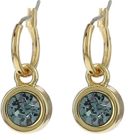 Biba Hang Oorbellen met Swarovski Steentje Ind. Sapphire Goud