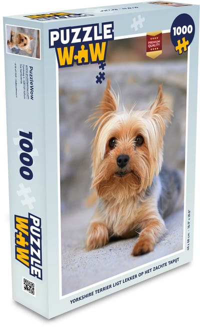 Puzzel Yorkshire Terrier ligt lekker op het zachte tapijt - Legpuzzel - Puzzel 1000 stukjes volwassenen