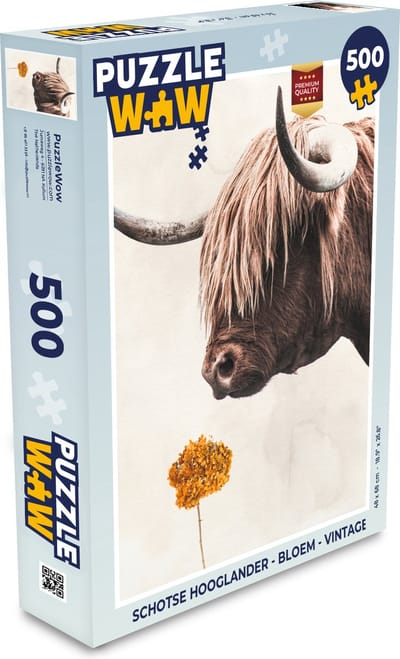 Puzzel Schotse hooglander - Bloem - Vintage - Legpuzzel - Puzzel 500 stukjes
