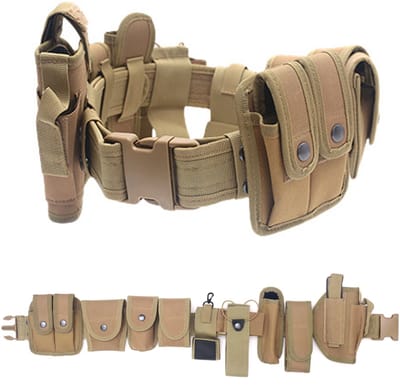 Riemen - 9-in-1 Riem - Heupriem Met Zakjes - Militaire Werkuitrusting - Riem - Koppel - Riem Voor Heren - Geschikt Voor Buitentraining, Wandelen, Patrouille En Beveiligingspersoneel - Khaki