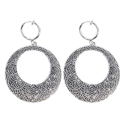 Klem oorbellen -tibetaans -rond- zilverkleur-geen gaatje-Charme Bijoux