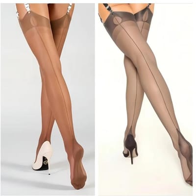 1/2/3 Paires Bas Longs Luxueux en Polyamide 80% pour Femmes, 8 Deniers, Couleur Unie, Tricot, Couture Arrière, Élégant & Sexy One Size beige