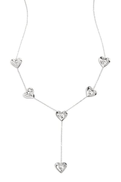 Bijoutheek Collier Y-Vorm Hartjes Gehamerd Zilver