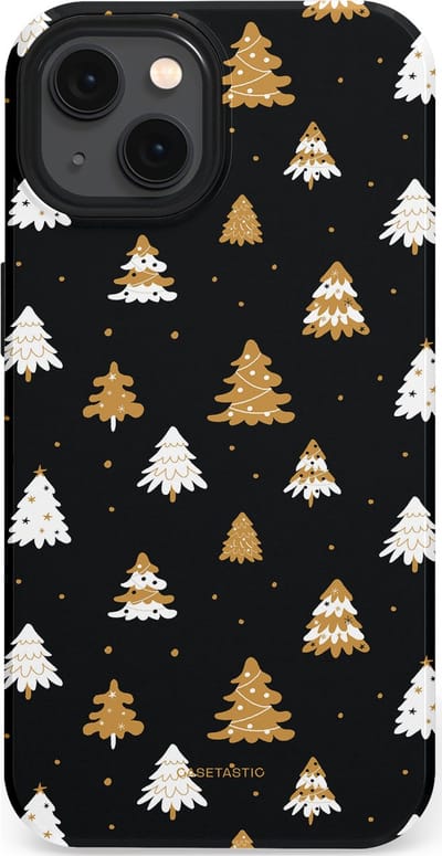 Casetastic hoesje geschikt voor Apple iPhone 13 - MagSafe - Dubbellaagse bescherming - Happy Chistmas Kerstbomen - Fashion Case - Zwart