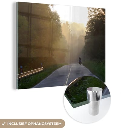 ® Glasschilderij 160x120 cm - Schilderij acrylglas - Een weg door het Nationaal Park Bieszczady bij zonsondergang in Polen - Foto op glas - Muurdecoratie woonkamer - Wanddecoratie slaapkamer - Schilderijen