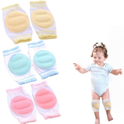 3 paar - Kniebeschermers en elleboogbeschermers voor baby's - Elastische kniebeschermers - Antislip - Veiligheidsbeschermers voor baby's die leren lopen, kruipen en spelen - Blauw, geel, roze - Geschikt voor baby's die leren lopen, kruipen en spelen