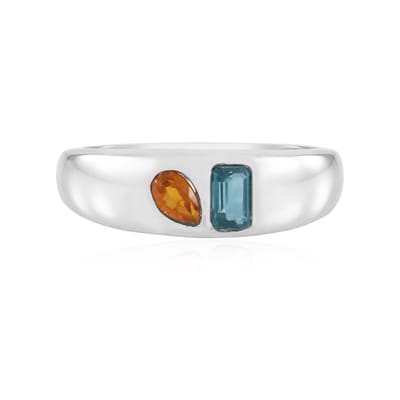 Cavill - Zilveren ring met 0,649 ct Petrol en Oranje Kyaniet uit Nepal - 925 Sterling Zilver - Achthoek en Druppelvorm - Moderne Edelstenen Ring