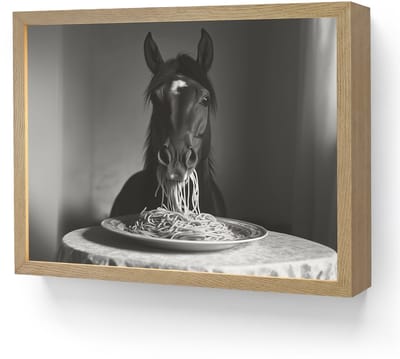 Wandlamp 40x30 cm - Oplaadbaar - Paard - Bord - Pasta - Tafelkleed - Zwart Wit - Dieren - Wandlampen binnen woonkamer - Slaapkamer lamp - Decoratieve nachtlamp - Vloerlamp draadloos