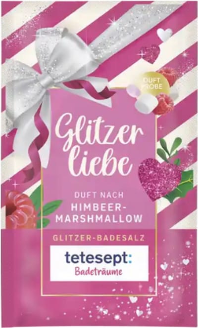 Kerst Badschuim Glitzerliebe - Tetesept | 1x 50g - Framboos & Marshmallow - Glitter Badzout | Winter Badzout met Glitter - Limited Edition 2025