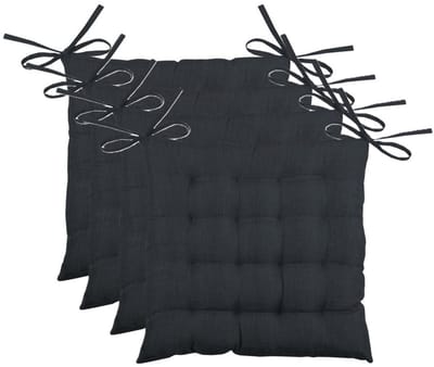 Stof Textile stoelkussen BEA - 4x - antraciet - 40 x 40 x 4 cm - touwtjes sluiting - binnen/buiten - zitkussens plat