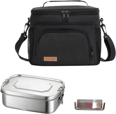 Koeltas 9 liter - lekvrije lunchtas met 1 lunchbox - geïsoleerde koeltas - opvouwbaar - waterdichte thermotas - schoudertas voor werk en picknick - zwart