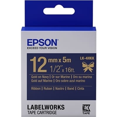 Epson LK-4HKK satijnlint tape goud op marineblauw 12mm (origineel)