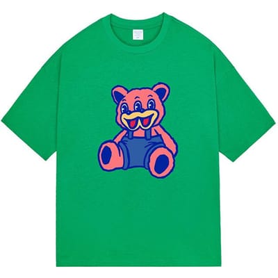 Été Nouveau Street Rétro Tendance Marque Thème Petit Ours Design T-shirt Lourd à Manches Courtes XXL blue