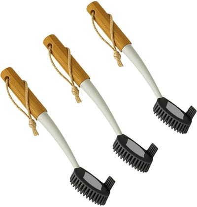 Concorde Afwasborstel met sillicone kop - 3x - 27 cm - hout/kunststof - ophang lus - Hygiënische afwas borstel