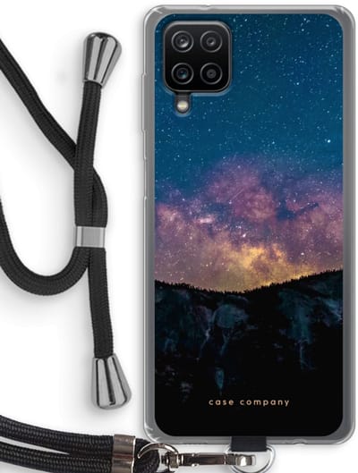 Case Company® - Hoesje met koord geschikt voor Samsung Galaxy A12 hoesje met Koord - Travel to space - Telefoonhoesje met Zwart Koord - Bescherming aan alle Kanten en Over de Schermrand