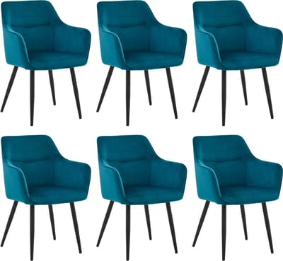 Colenis® - City Eetkamerstoel - Set Van 6 - Petrol - Velvet - Industrieel - Stoel - Design - Armleuningen