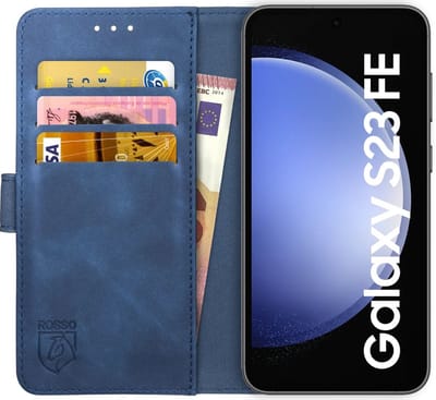 Rosso Element Book Case Wallet Hoesje Geschikt voor Samsung Galaxy S23 FE | Portemonnee | 3 Pasjes | Magneetsluiting | Stand Functie | Blauw