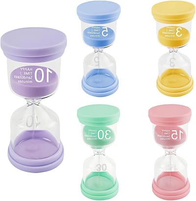 Set van 5 Kleurige Zandlopers - 3/5/10/15/30 Minuten Timer voor Tanden Poetsen en Leren | Decoratieve Keuken Klok zonder Batterij