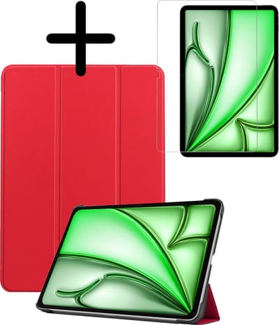 Hoesje Geschikt voor Apple iPad Air 6 (2024) - 11 inch - 6e Generatie - M2 - Met Screenprotector - Trifold Bookcase - Hard Cover - Hardcover Book Case - Tablet Hoes - Rood