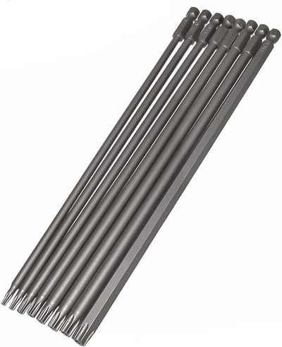 Set van 8 magnetische hex shank elektrische Torx bits van 200 mm voor schroevendraaiers, geschikt voor T8-T40, 1/4" hex shank, S2 staal, ideaal voor precisiewerk en klussen