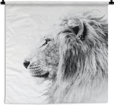 Wandkleed - Leeuw - Zwart - Wit - Dieren - 120x120 cm - Wandtapijt