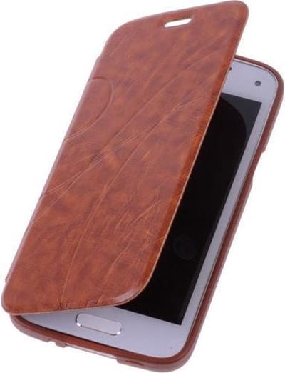 TPU Samsung Galaxy S5 Mini Booktype Lijn Motief Hoesje Bruin