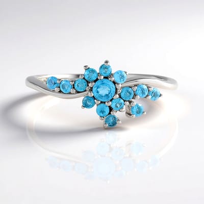 Cavill - Ring 925 Sterling Zilver Platinagelakt - Neon Blauwe Apatiet 0,101 ct & Zirkonia 0,366 ct - Ronde Edelsteen - Elegante Handgemaakte Sieraden