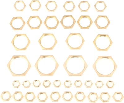 Set van 40 Stuks Lock Nuts voor G1/8, G1/4, G3/8, G1/2, G3/4 en G1 Pijpen - Draadmoeren van Messing voor Veiligheid en Betrouwbaarheid