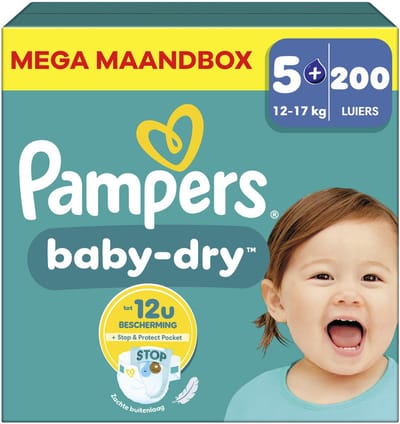 Pampers - Baby Dry - Maat 5+ - Mega Maandbox - 200 Stuks - 12-17 kg