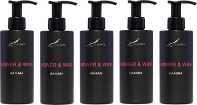 Shower & Wash Hamam 300 ml - met pomp - zwarte fles - set van 5 stuks - Voordeelverpakking