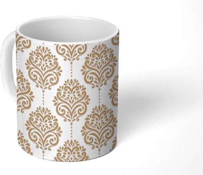 Mok - Koffiemok - Vintage - Bloemen - Goud - Design - Mokken - 350 ML - Beker - Koffiemokken - Theemok