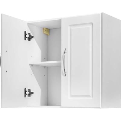 Armoire murale pour buanderie, Armoire suspendue murale à 2 niveaux avec étagère réglable, Meuble de rangement 60 cm avec 2 portes, pour cuisine, salle de bain,