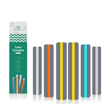 6 x  Leesliniaal met Leeslijn – Verbeterd & Vernieuwd ! - Leeslineaal - Ook voor fijn lezen met Dyslexie - Stevig & Flexibel !