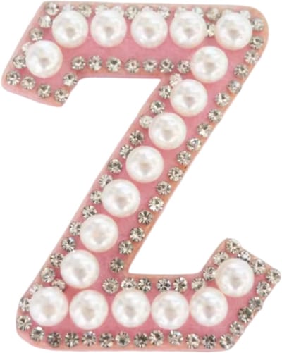 Strass Applicatie Alfabet Letter - 4,5 CM hoog - A t/m Z - Letter Z - Roze met witte parels en stenen - Niet strijkbaar