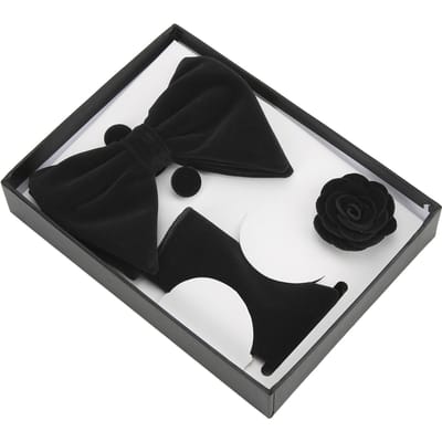 Ensemble de 5 nœuds de cravate Poignée facile Classique Élégant Nœuds de cravate pour homme Pochette de costume Boutons de manchette Corsage pour cadeau d'anniversaire Noir