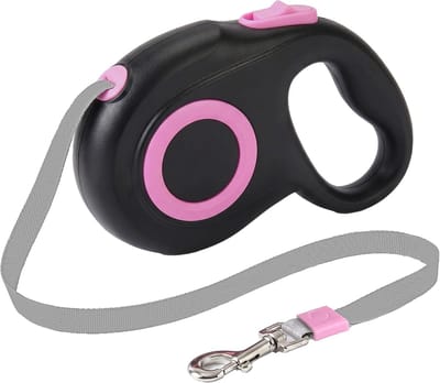 SnelShoppen - Uittrekbare hondenriem 5 m voor kleine en middelgrote honden tot 15 kg, flexibele nylon hondenriem, 360° draaibaar, klitvrij, eenhandsre