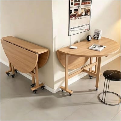 Ronde Eettafel - Klaptafel Uitschuifbaar - Ruimte Besparen - Met Zwenkwielen - 55 inch - Geel
