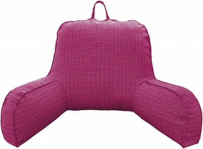 Reading Pillow - Faux Linen Bed Reading Pads for Adults Adults Back Cushion for Sitting Bed Armrest, Back Rest Pads with Arm and Pocket and Washable Cover (Hot Pink)