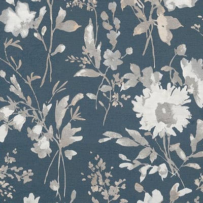 Bloemen behang Profhome 790615-GU vliesbehang hardvinyl warmdruk in reliëf licht gestructureerd met bloemmotief en metallic effect blauw zilver beige crèmewit 5,33 m2