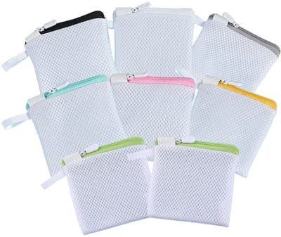Allecto - Mini-wasmachine-tassen - Fijnmazige waszakken - Handig voor lingerie en sokken - Wit - Polyester opbergzakken - Geschikt voor reizen - 8 ...