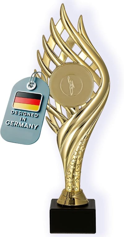 Trofee met sokkel - Sportprijs Beker - Toernooi Onderscheiding - Gepersonaliseerde Gravure - 27 cm Hoog - Goud